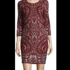 Haute Hippie paisley embroidered 3/4 sleeve dress